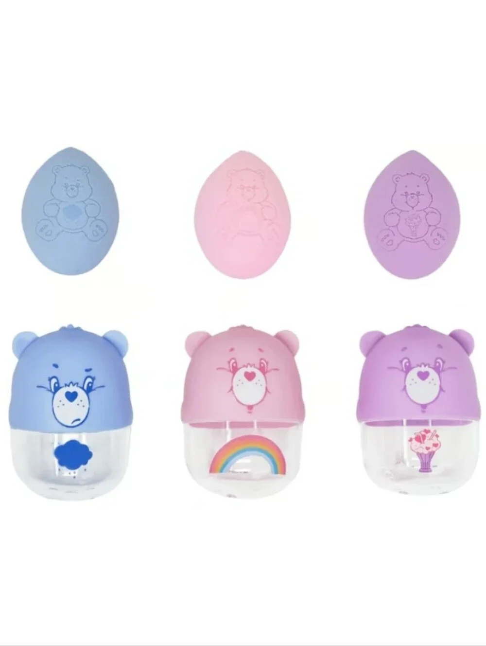 Care Bears Impressions Makeup Sponge & Travel Case Trio Set Blue Pink Purple
